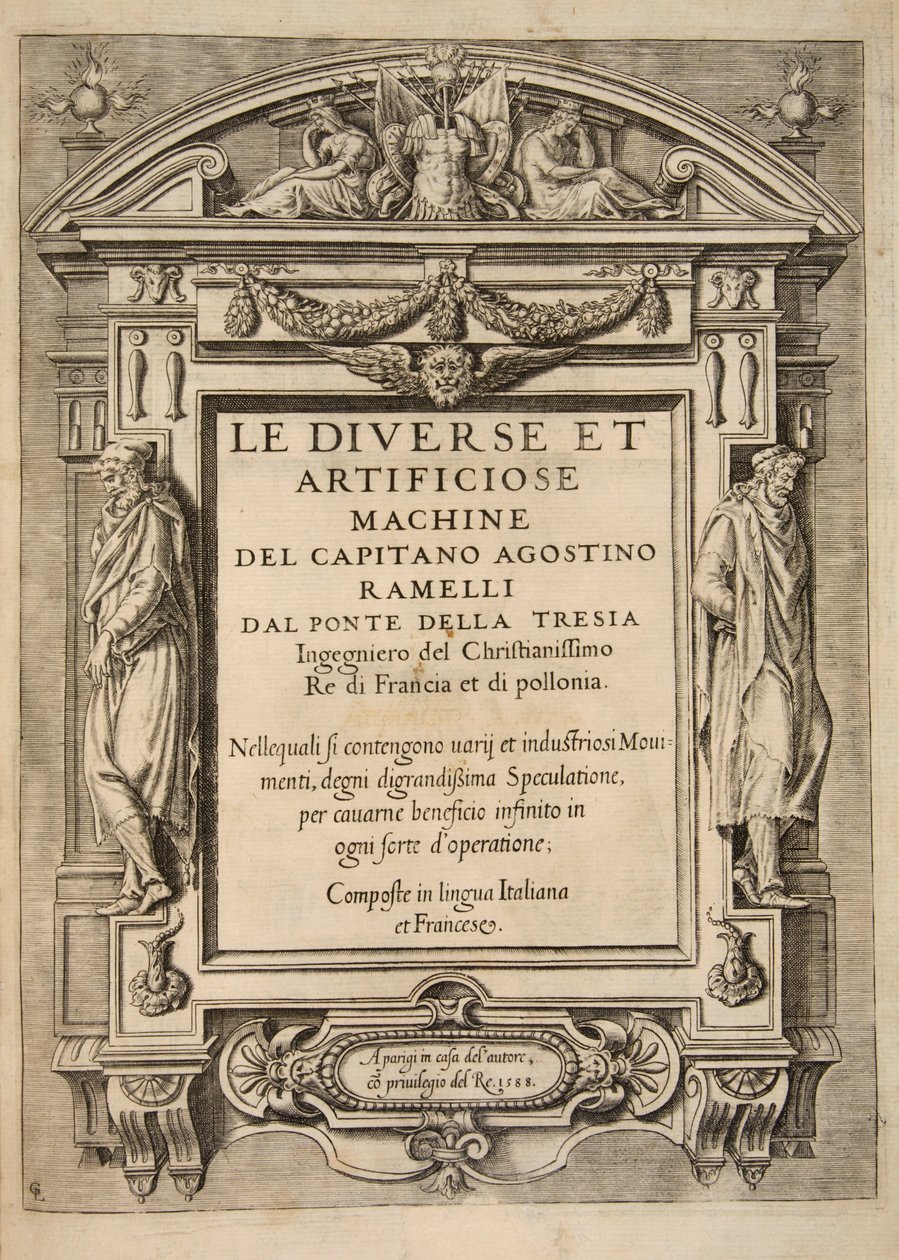 Titelside, fra The Diverse Et Artificiose Machine af kaptajn Agostino Ramelli, pub. 1588 Engravi af French School