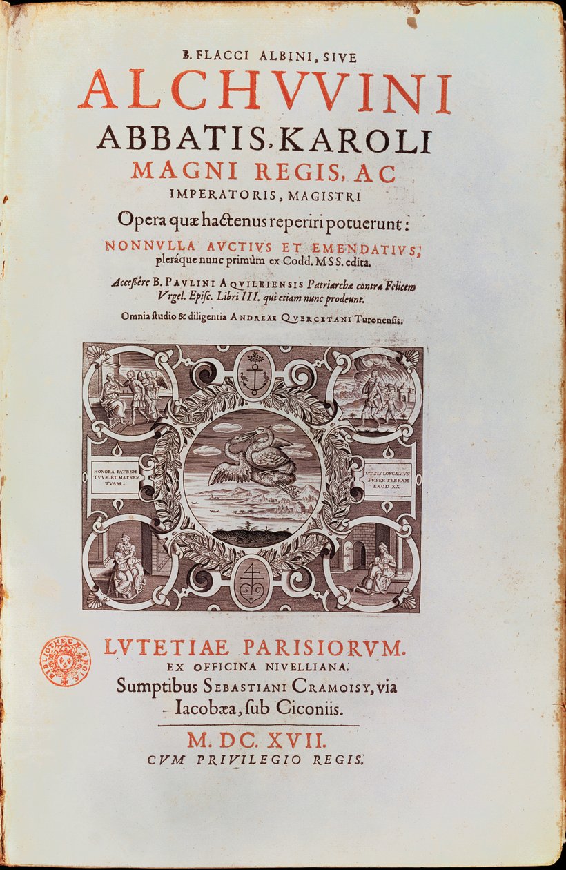Titelblad fra abbed Charles den Store af Alcuin, udgivet i 1617 af French School