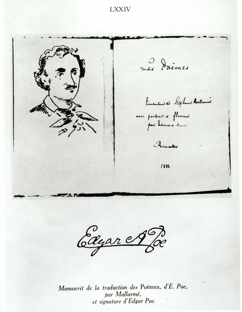 Titelside af Les Poemes af Edgar Allan Poe (1809-49) oversat af Stephane Mallarme (1842-98) med et portræt af forfatteren, 1888 af French School