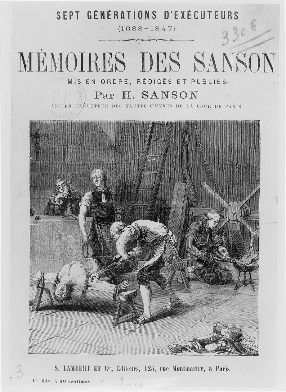 Titelside af Memoires des Sanson af H. Sanson, midten af det 19. århundrede af French School