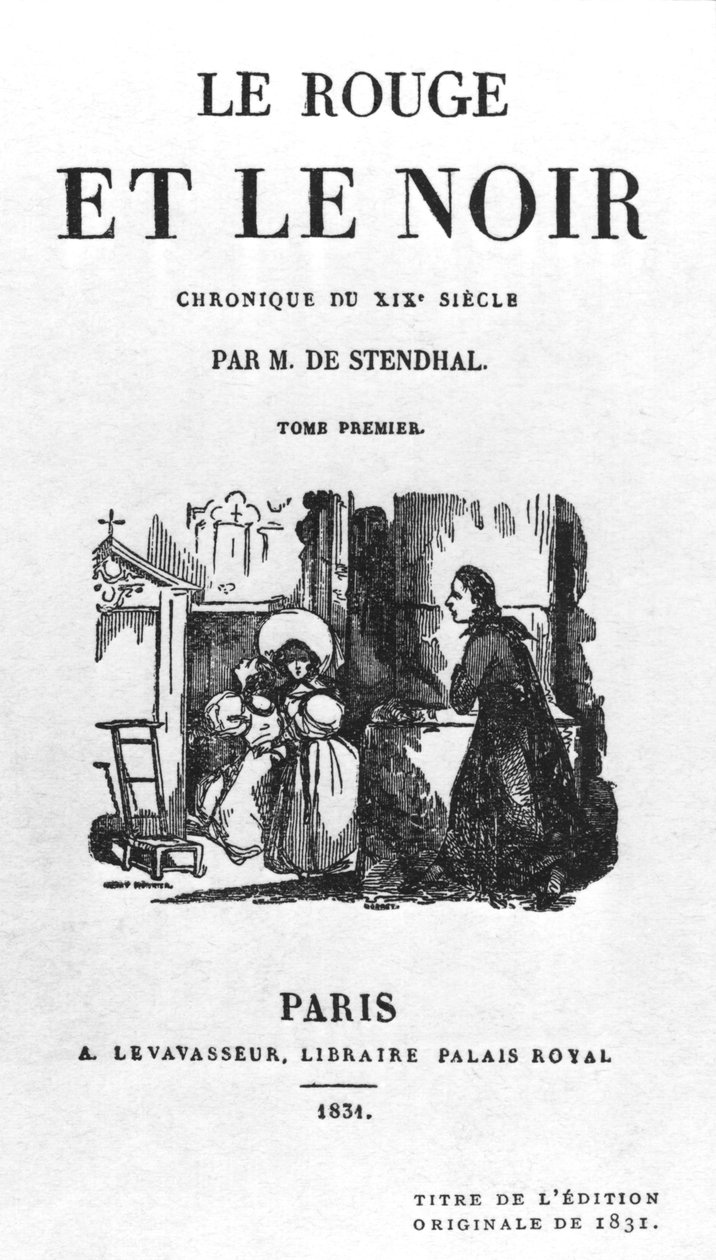 Titelside på den første udgave af The Red and the Black af Stendhal (1783-1842) udgivet i 1831 af French School