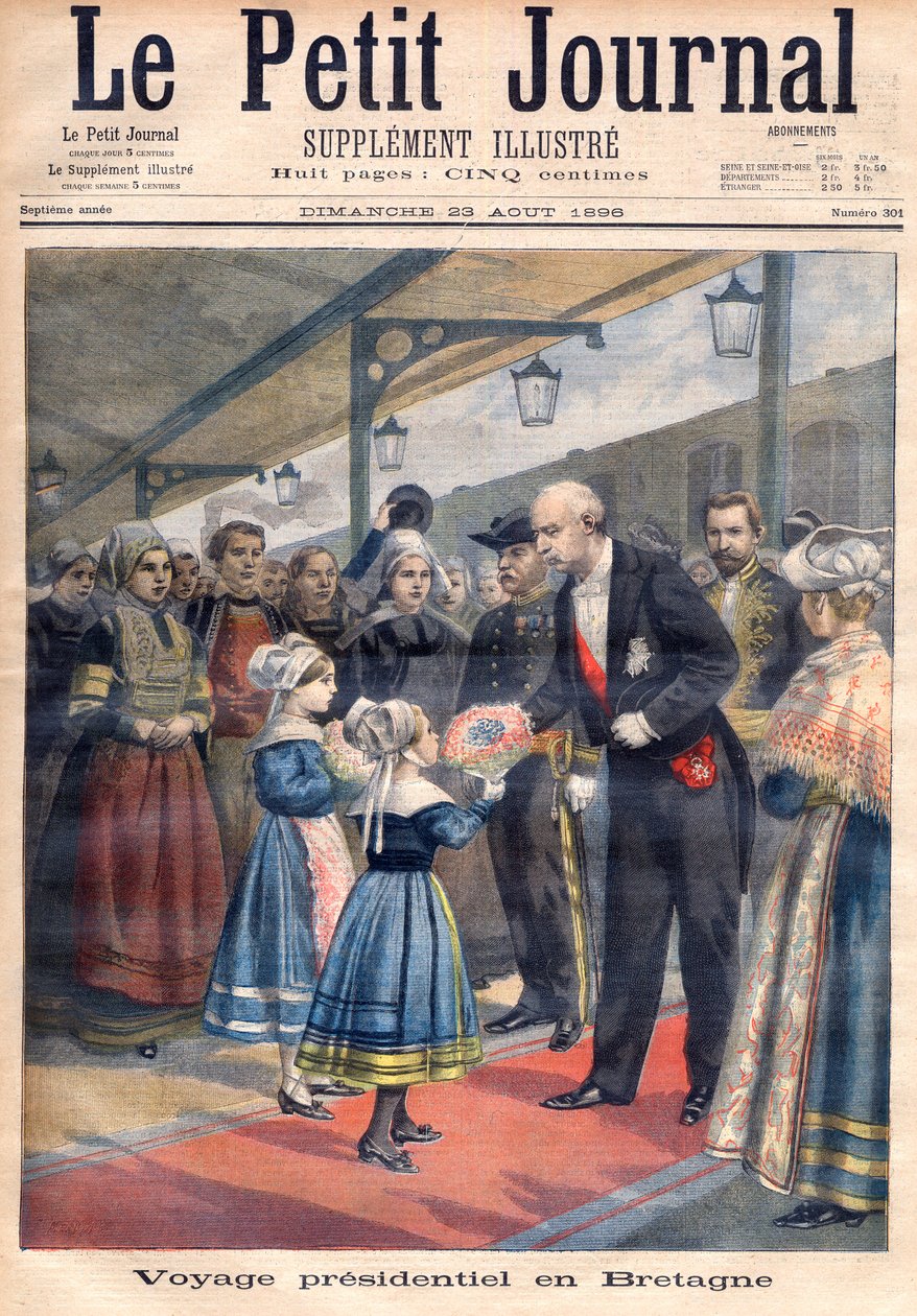 Titelside, der viser Felix Faures præsidentrejse til Storbritannien, illustration fra det illustrerede supplement til Le Petit Journal, 23. august af French School