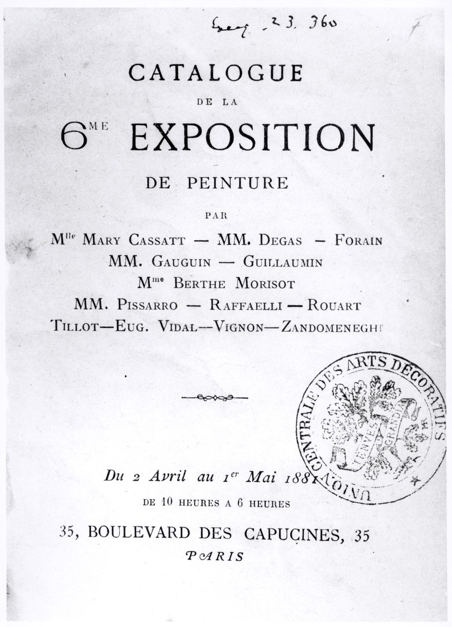 Titelside til kataloget over den 6. impressionistiske udstilling, 1881 af French School