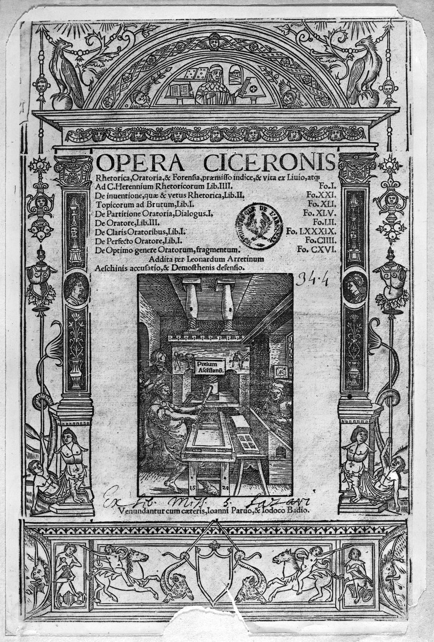 Titelside af Opera Ciceronis, udgivet 1520 af French School