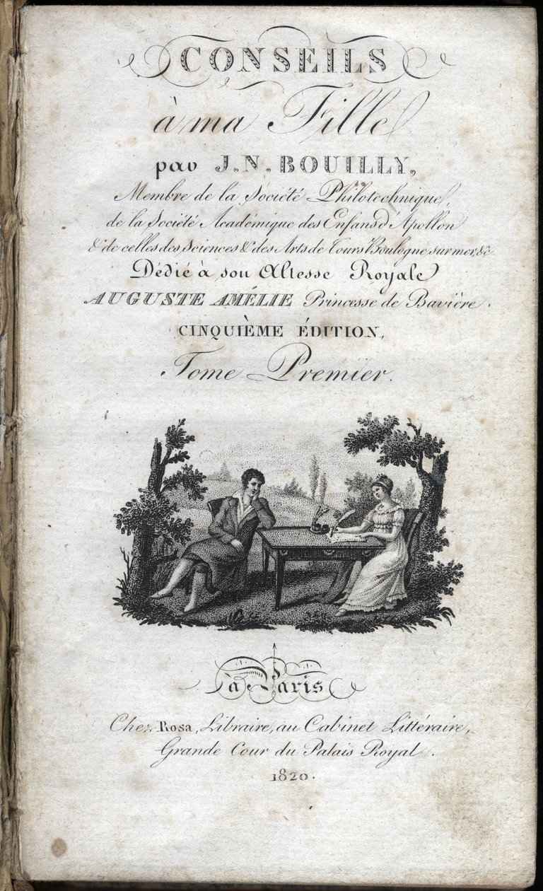 Titelside på "" Tips til min datter "" af Jean Nicolas Bouilly (1763-1842). 1820. Privat samling. af French School