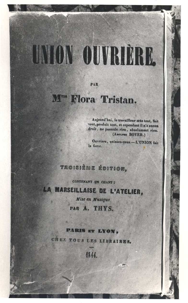 Titelblad til Union Ouvrière af Flora Tristan (1803-44), udgivet i, 1844 af French School