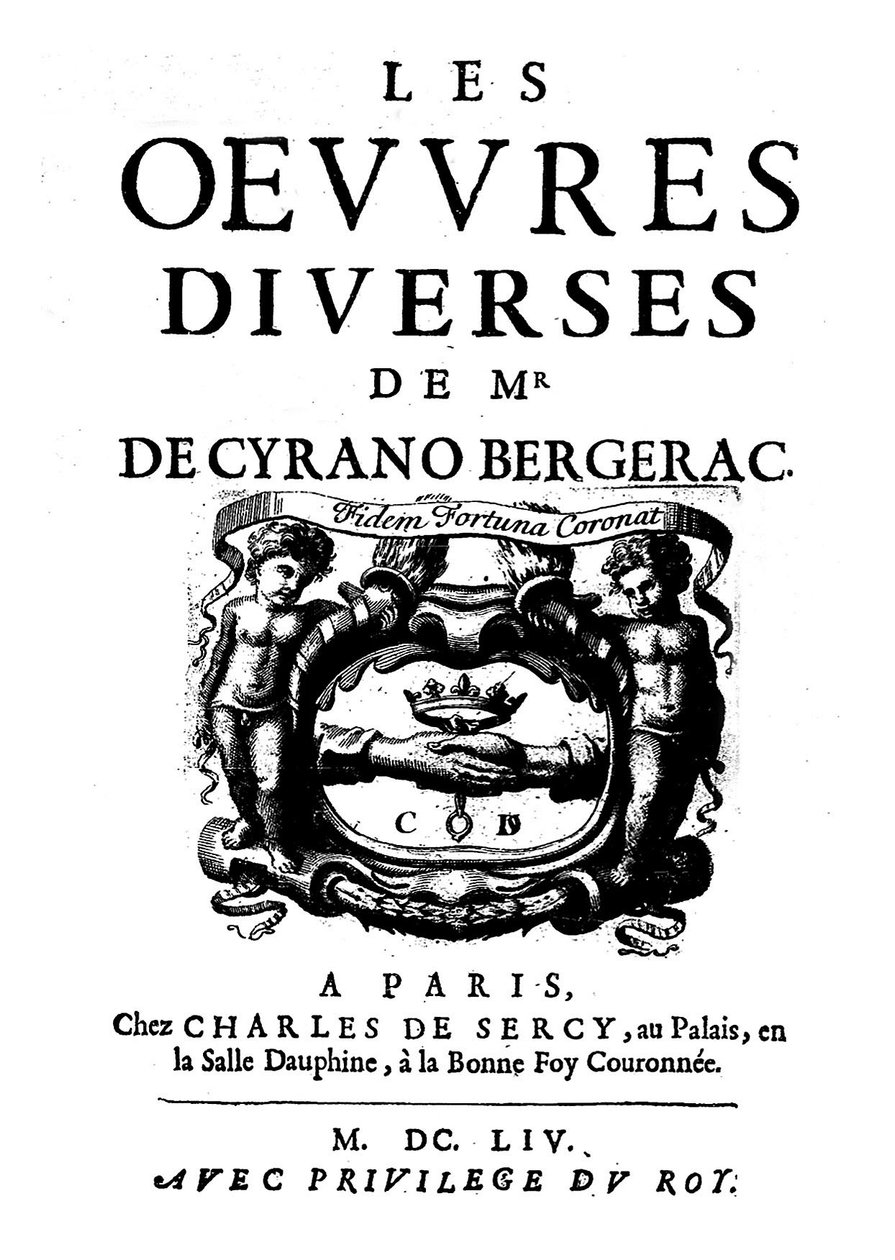 Titelsider til "" Monsieur de Cyrano Bergeracs forskellige værker"" 1654. (1619 -1655) fransk forfatter. af French School