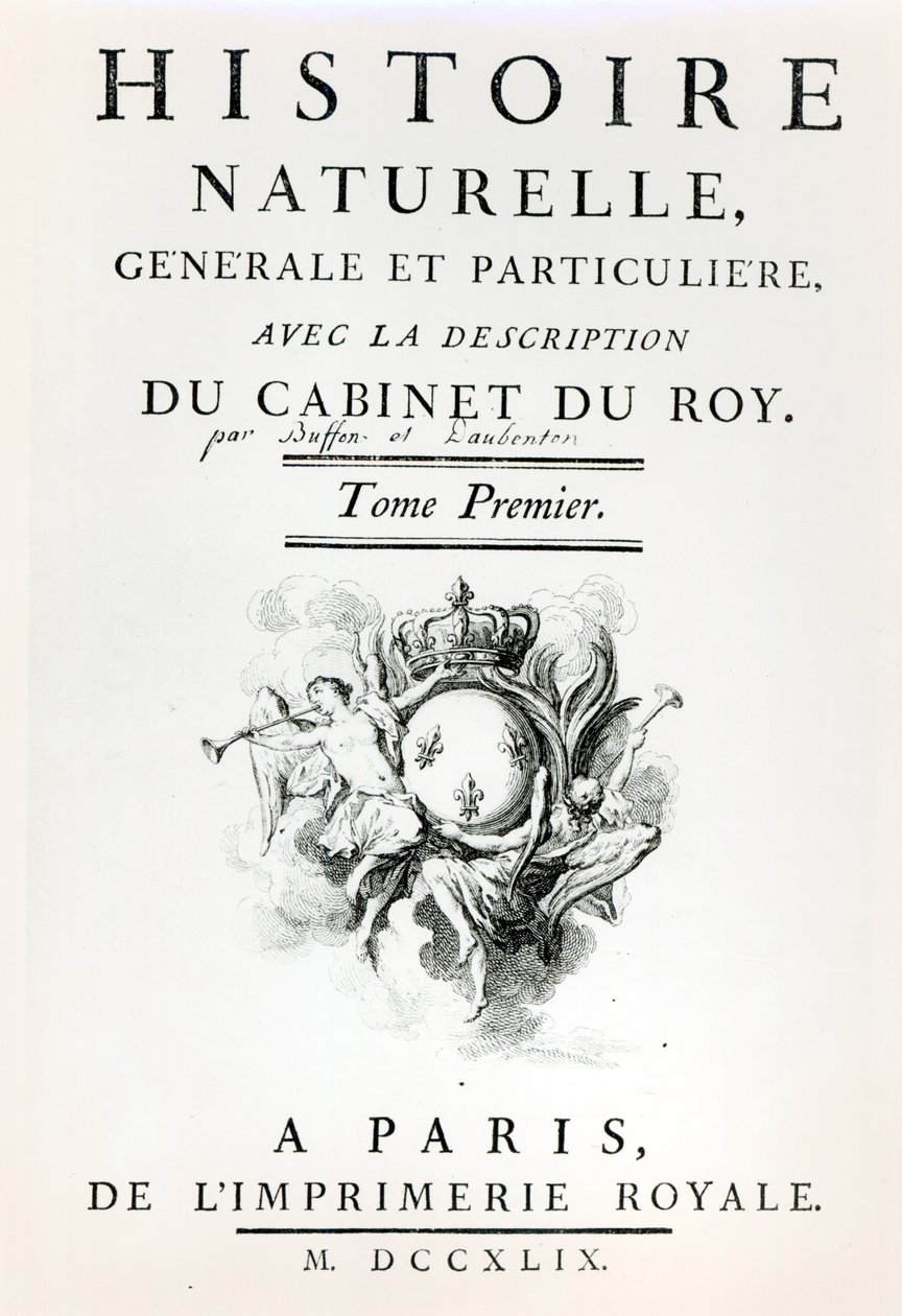Titelblad for naturhistorie, generelt og særligt af Buffon, Paris, 1749 af French School