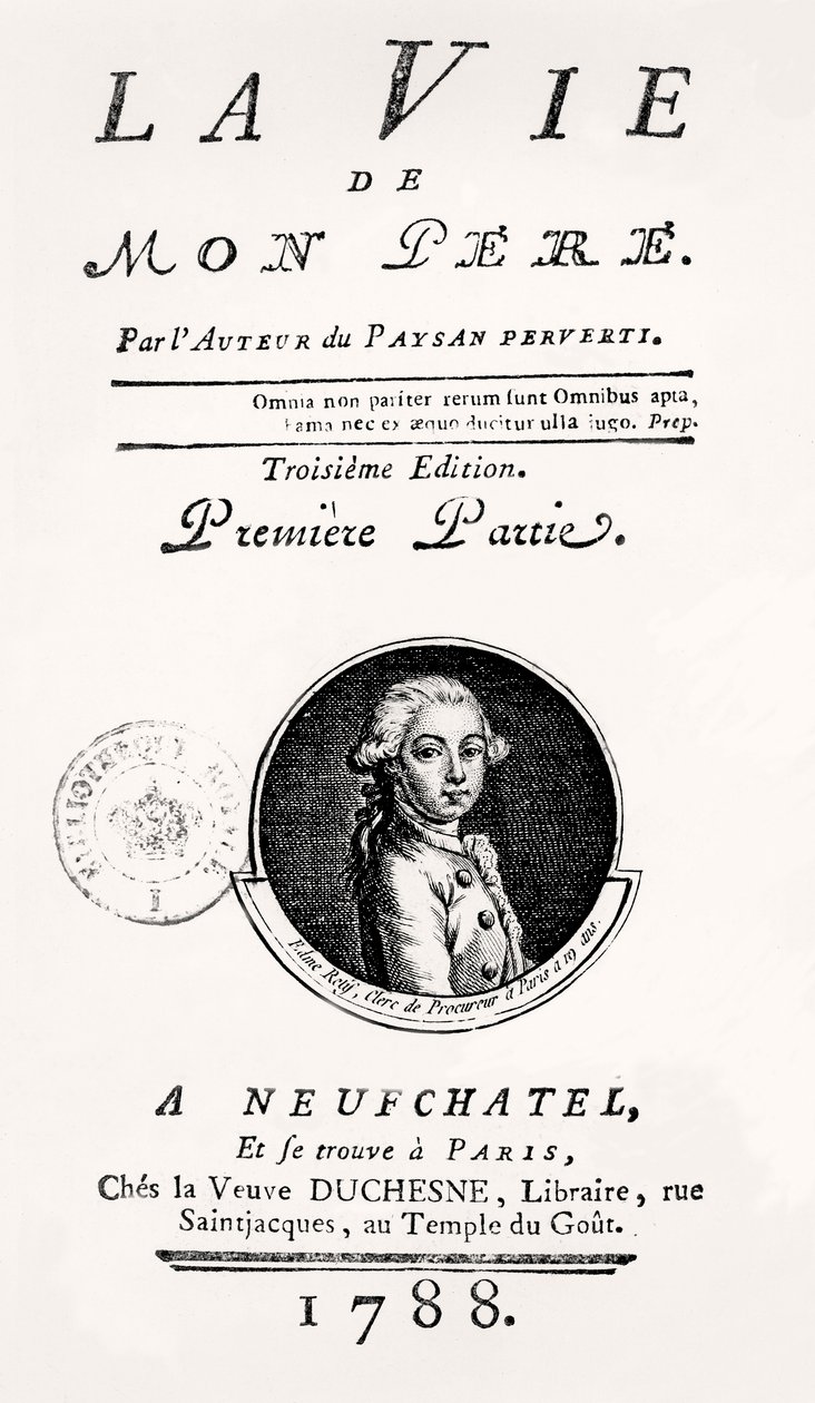 Titelblad for "Min fars liv", 1788 af French School