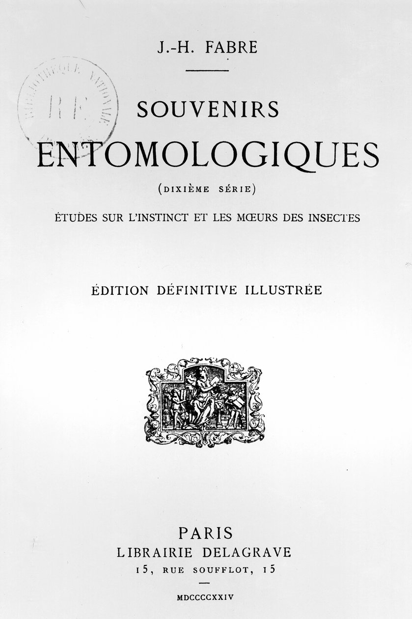 Titelblad til Souvenirs Entomologiques af Jean-Henri Fabre (1823-1915) udgivet i 1924 (tryk) af French School