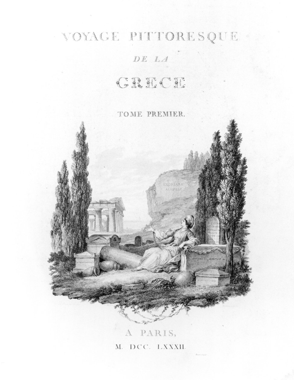 Titelside til den maleriske Grækenlandsrejse af Choiseul-Gouffier, udgivet 1782 af French School