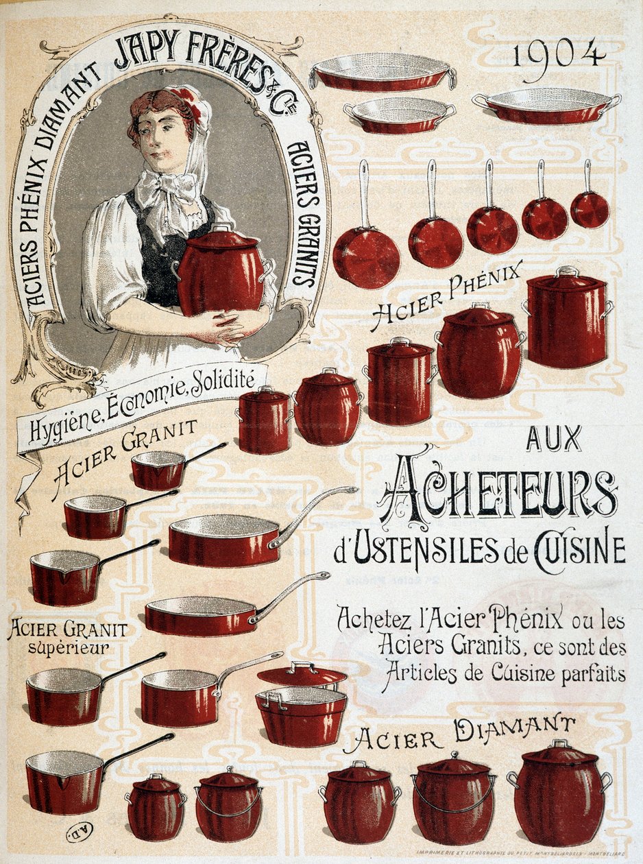 Til købere af køkkenredskaber. Køb Phenix Steel eller Granit Steel, disse er perfekte køkkenartikler - Reklamemærke af French School