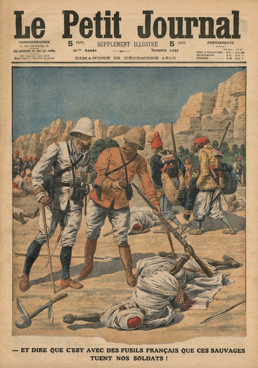 At tro, at disse vilde bruger franske våben til at dræbe vores soldater, illustration fra 