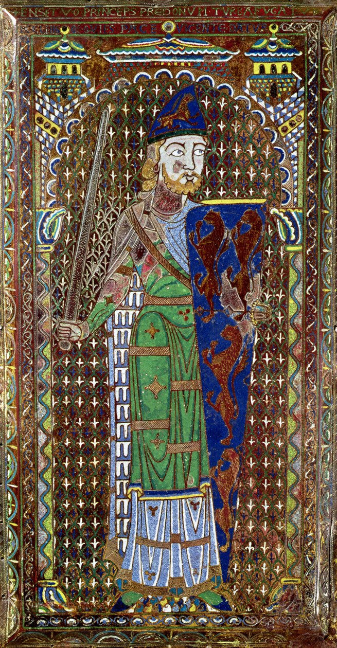 Gravplade af Geoffrey Plantagenet (1113-51) fra katedralen St. Julien, Le Mans, ca. 1151-55 (emalje på forgyldt kobber) (se også 179331) af French School