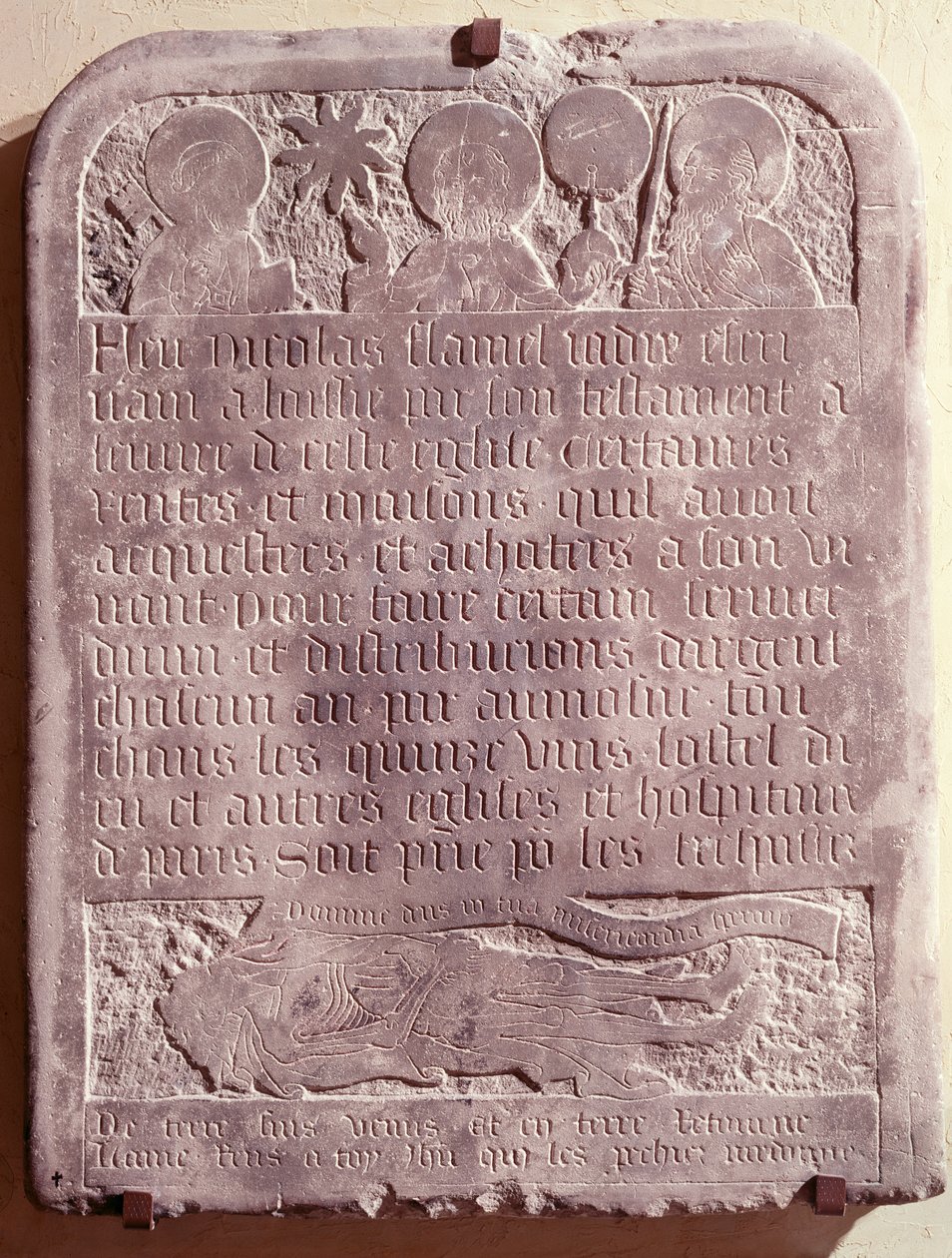 Gravsten af Nicolas Flamel, oprindeligt fra kirken Saint-Jacques-de-la-Boucherie, 1418 af French School