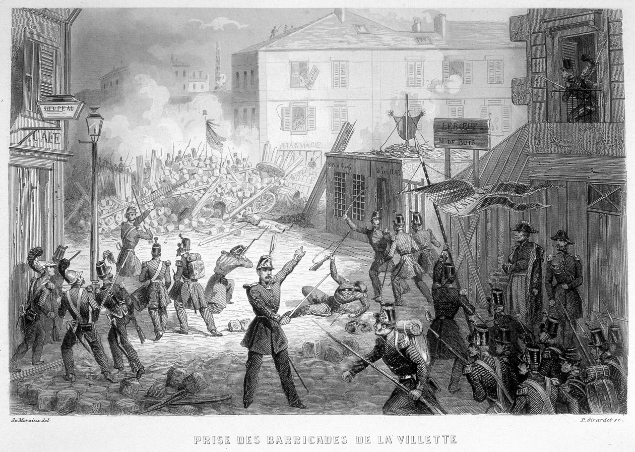 Tilfangetagelse af barrikaderne i La Villette (26. juni 1848) - i "Fasttes de Gardes Nationales de France"" af French School