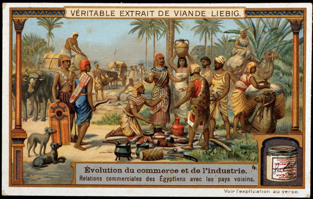 Udvikling af handel og industri: Egyptens handelsrelationer med nabolandene - Liebig Chromolithography af French School