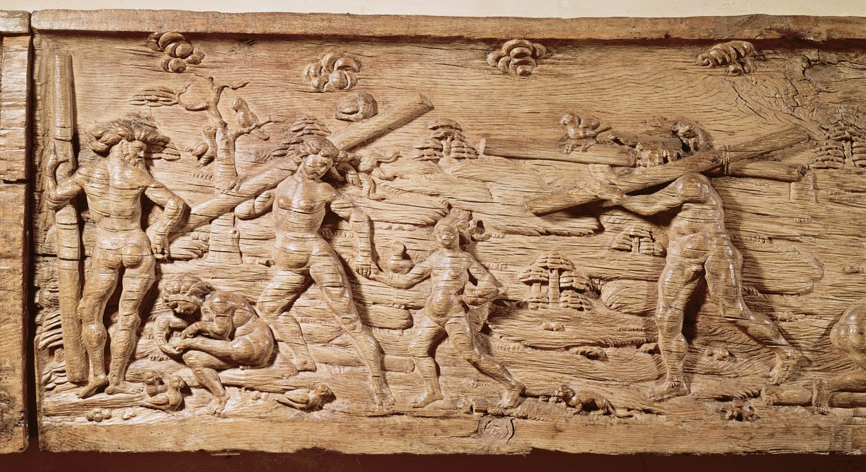 Handel med træ fra Brasilien, ca. 1550 (træ) af French School