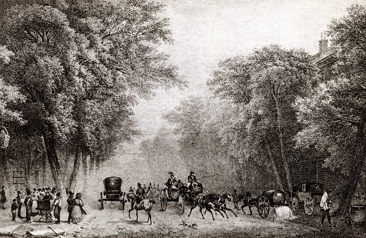 Trafik i Paris, Frankrig, i det 19. århundrede, omkring 1830 af French School