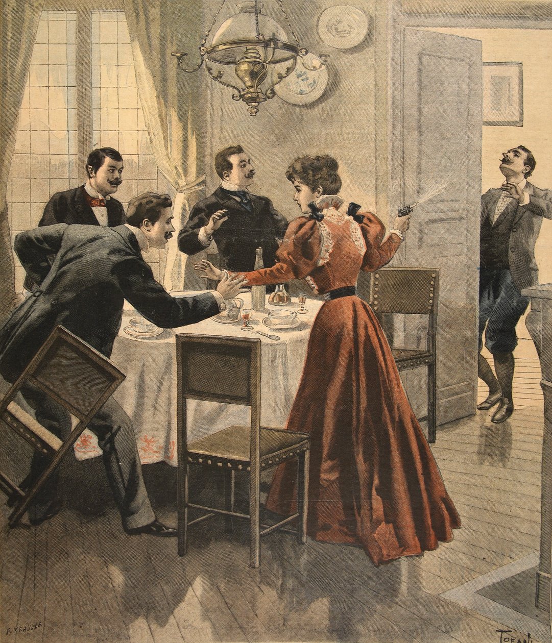 Tragisk afslutning på en frokost, illustration fra Le Petit Journal: Supplement illustre, 18. december 1898 af French School