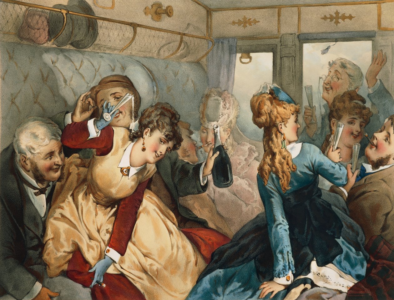 Fornøjelsens tog, illustration til Madame Telliers hus, af Guy de Maupassant (1850-1893) af French School