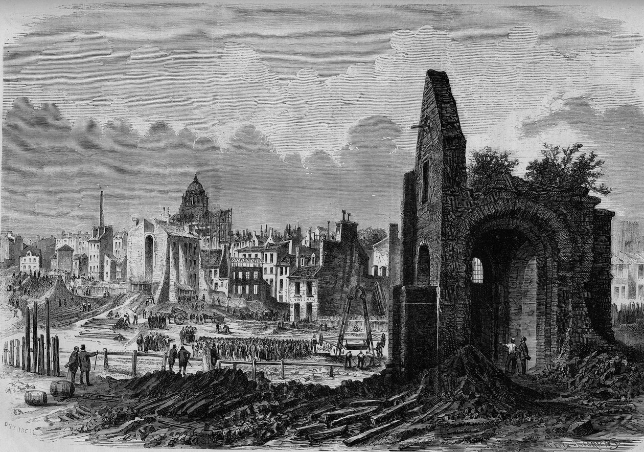 Transformationer af Paris under det andet imperium, Haussmannske Paris: ruinerne af Saint Marcel-kirken, på place de la Collegiale, opdateret ved boringen af ​​boulevarden Arago af French School