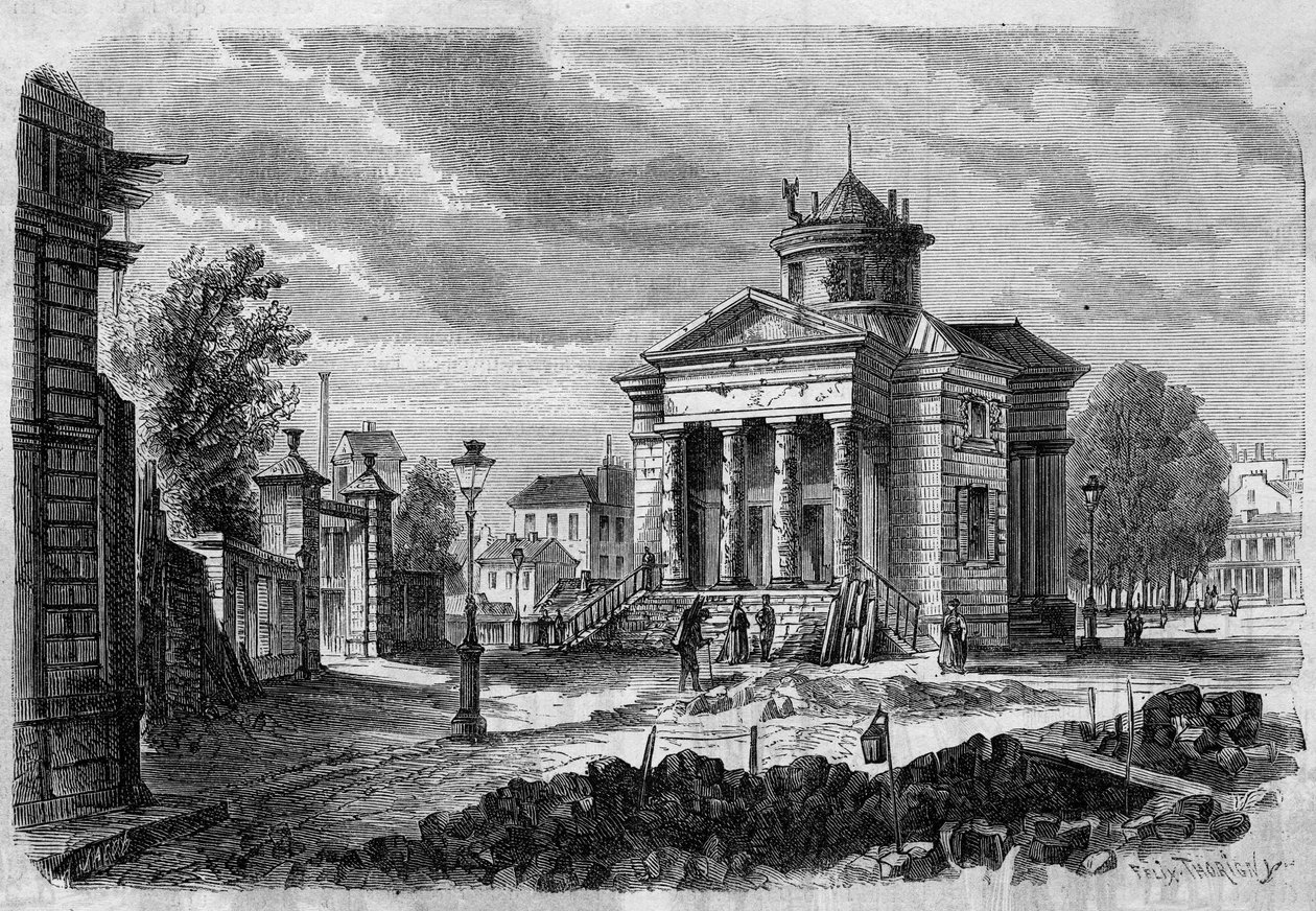 Transformationer af Paris under det andet imperium, Haussmannske Paris: udsigt over Barriere du Combat og arbejdet med at udvide rue Magnan, 1868. Indgravering i ""Le Monde Illustre"" nr. 598 af 26. september 1868. af French School