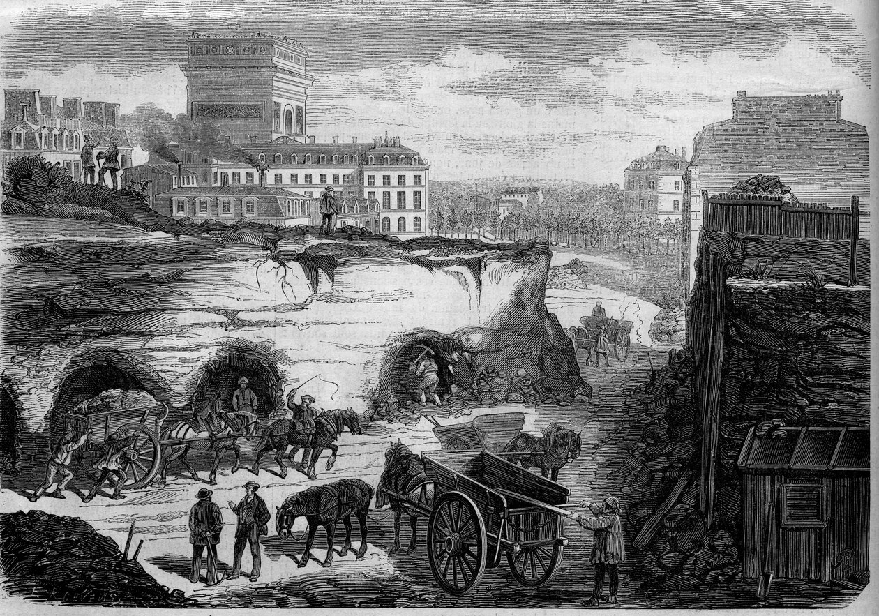 Transformationer af Paris under det andet imperium, Haussmann Paris: gennemboring af boulevarden du Roi de Rome (i dag, avenue de Kleber). Indgravering i "" Le Monde Illustré"" nr. 276 af 26. juli 1862. af French School