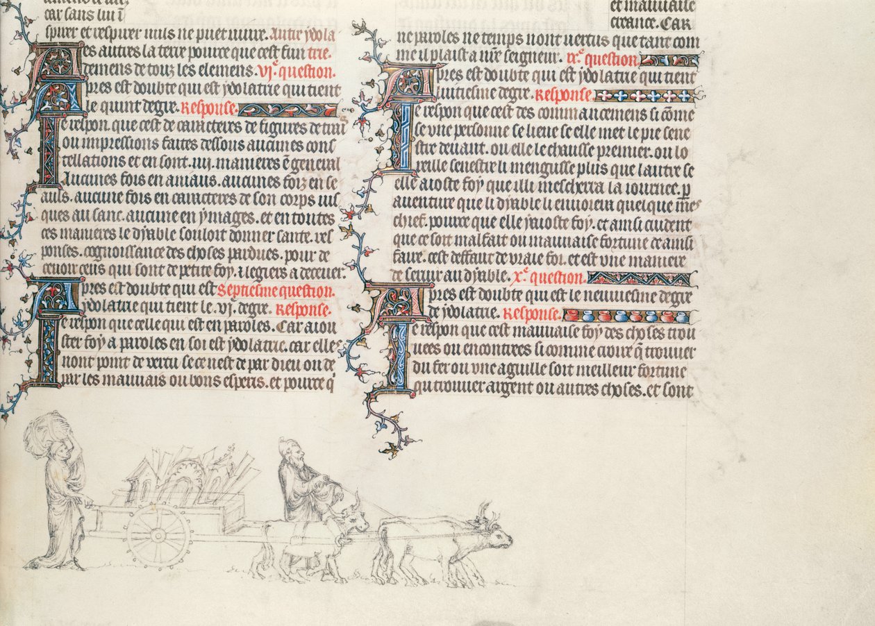 Transport af ejendele i en oksetrukne vogn, ufærdig miniature fra The Bible of Jean de Sy, ca. 1355 af French School