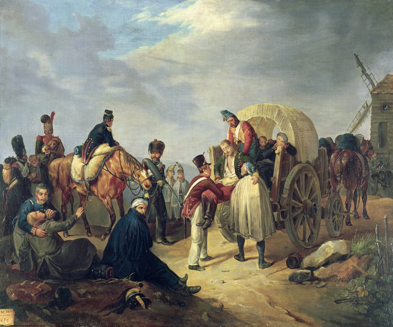 Transport af sårede soldater under Napoleonskrigene af French School