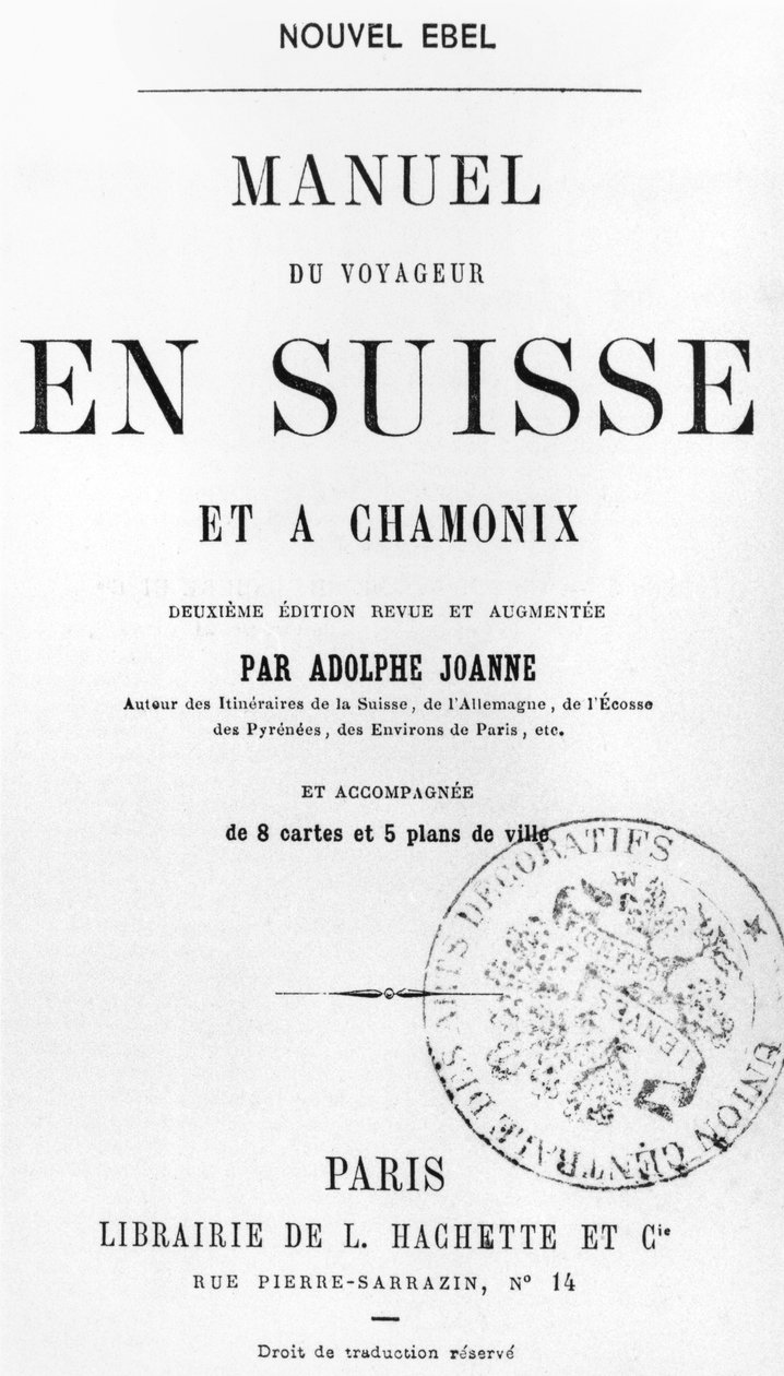 Rejsehåndbog for Schweiz og Chamonix af Adolphe Joanne, udgivet Hachette, Paris, ca. 1880 af French School
