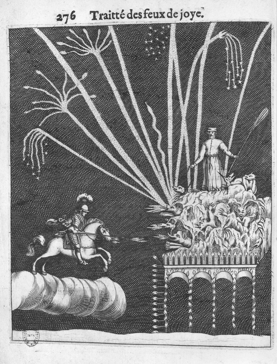 Treatise of Bonfires, illustration fra Practice of War af Francois Malthus, Paris, 1656 af French School