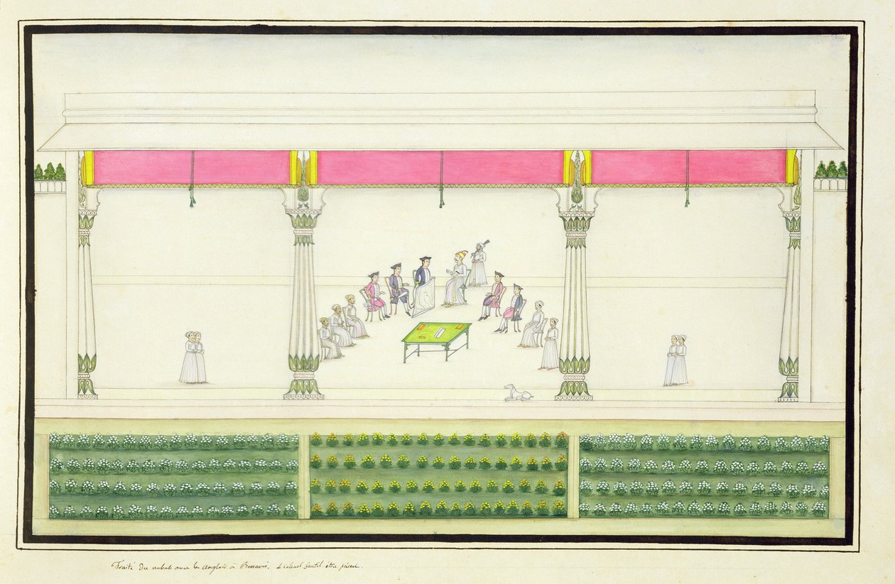 Nawab-traktaten med briterne i Benares i 1765, hvor Gentil var til stede fra The Gentil Album, udgivet i 1774 af French School