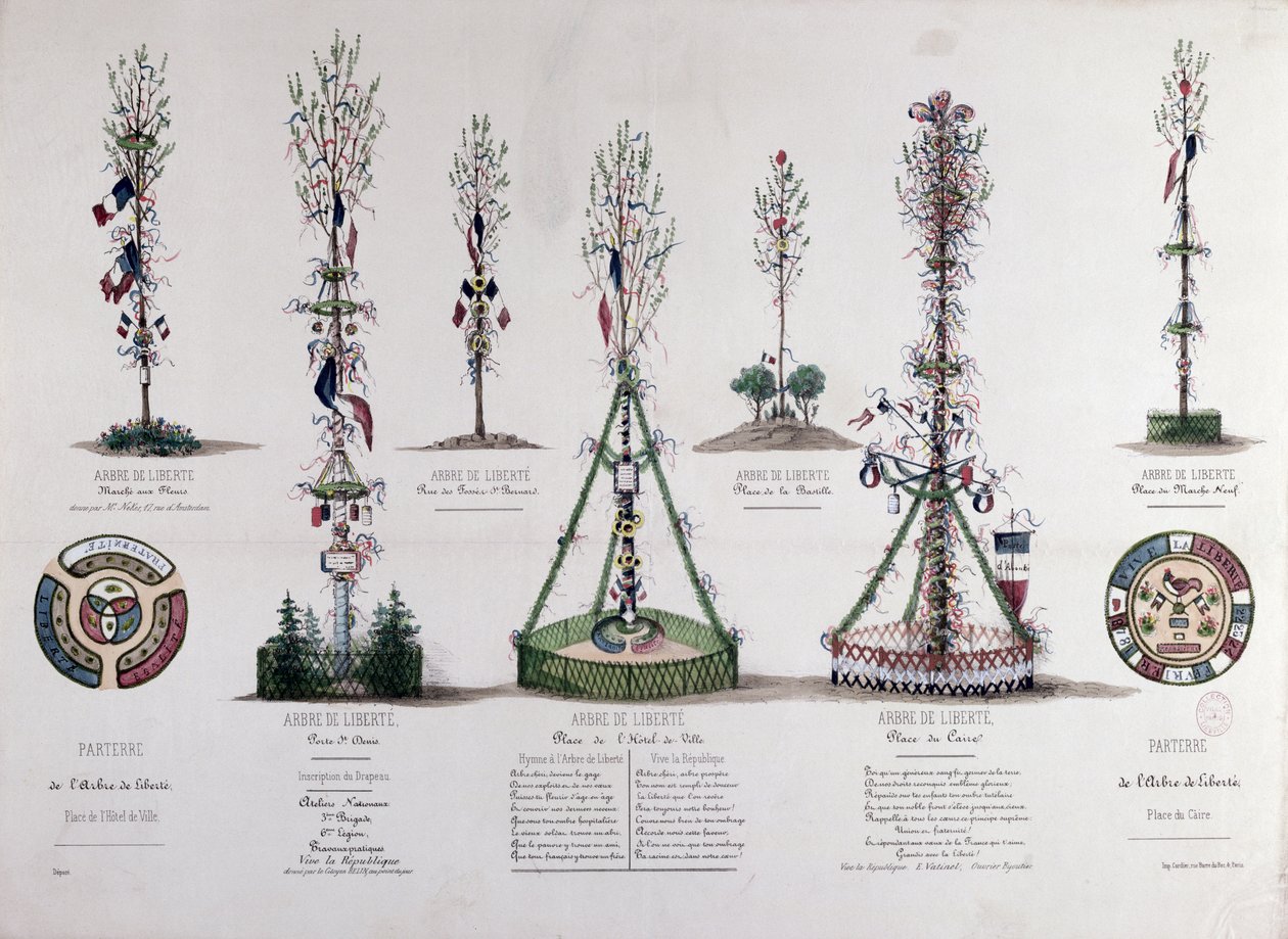 Frihedens træer plantet i Paris i 1848 (farvegravering) af French School