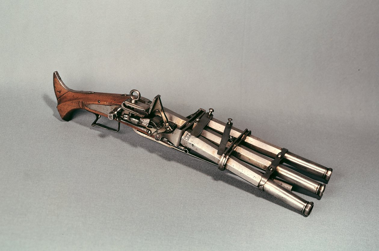 Triple-løbet pistol (træ og metal) af French School