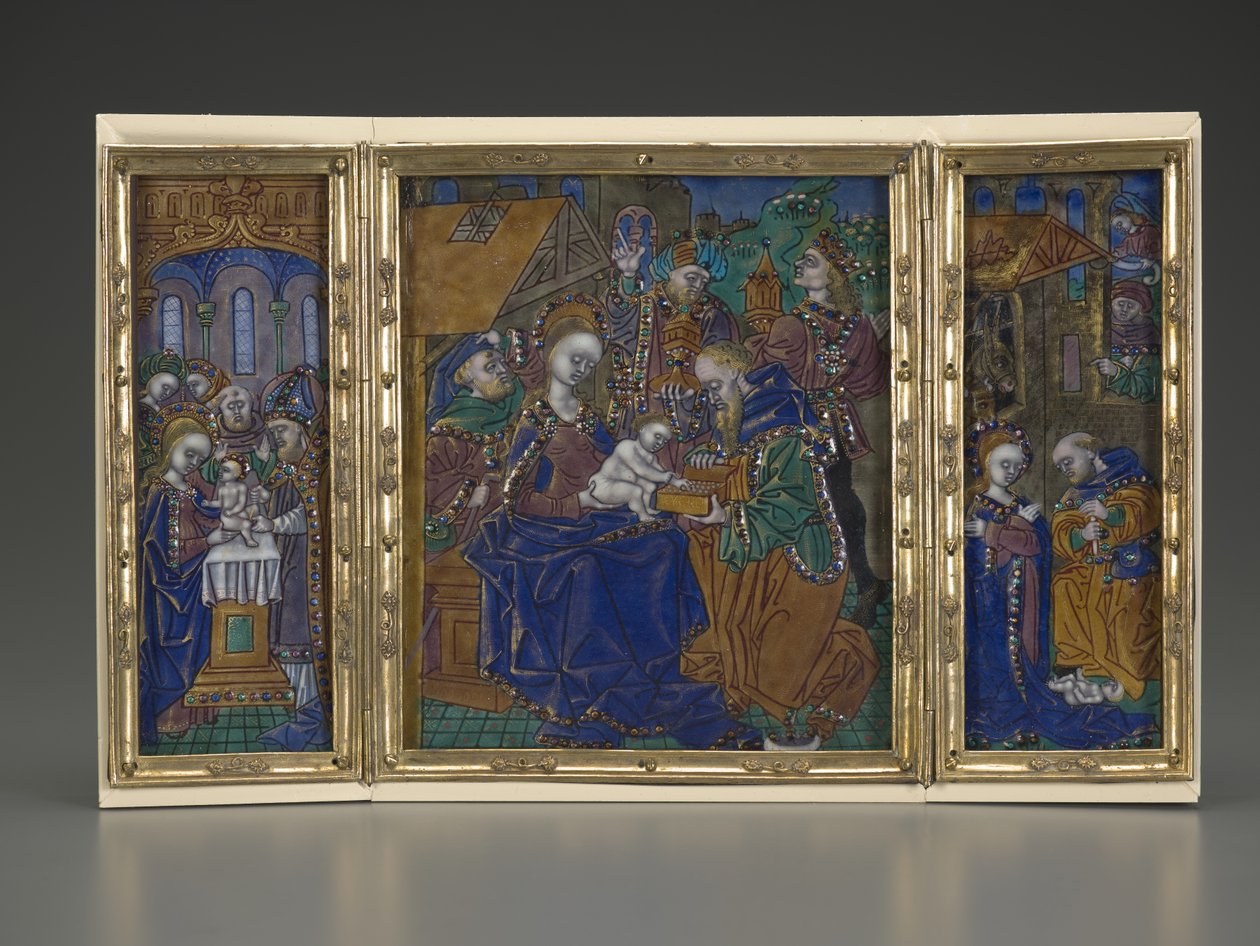 Triptykon: Omskærelse, Helligtrekongersdag, Fødsel, ca. 1490 (emalje på kobber) af French School