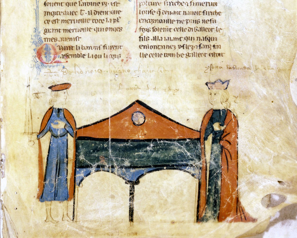 Tristan og Iseult. Miniature af et fransk manuskript fra det 14. århundrede. Bibl. Marciana, Venedig. af French School