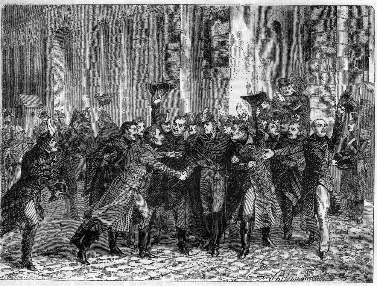 Triumffrikendelse af Remy Joseph Isidore Exelmans, marskal og Peer af Frankrig (1775 - 1852) den 23. januar 1815, anklaget for at have ført korrespondance med fjenden - i "Histoire de l