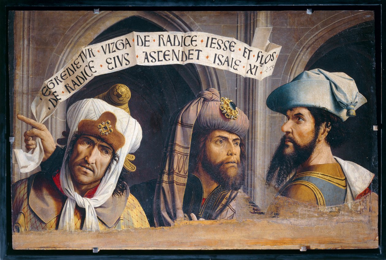 Trois Prophètes - Tre profeter. Fragmentarisk panel, der viser de tre profeter fra bebudelsen ... af French School