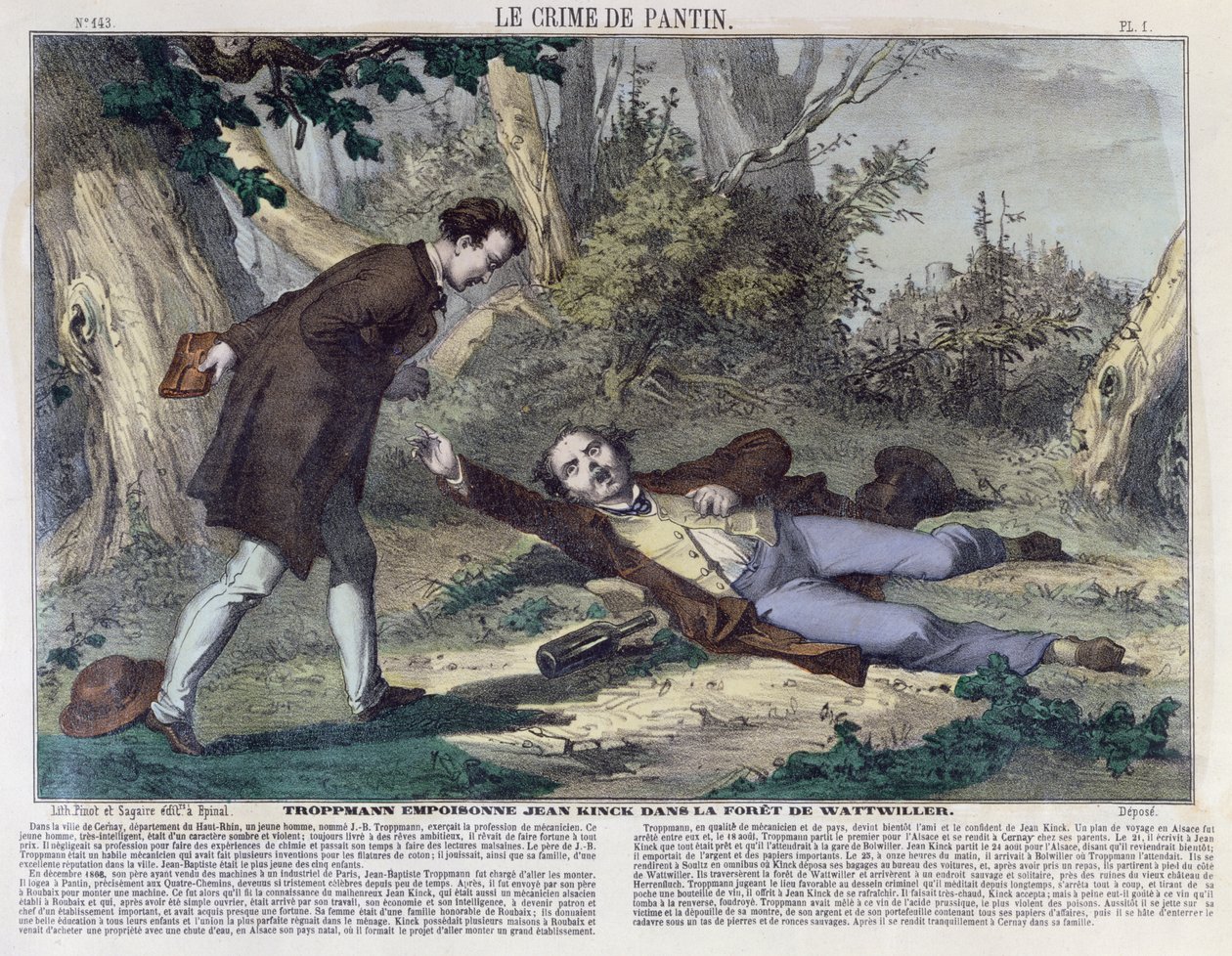 Troppmann forgifter Jean Kinck i skoven ved Wattwiller, 1869 af French School