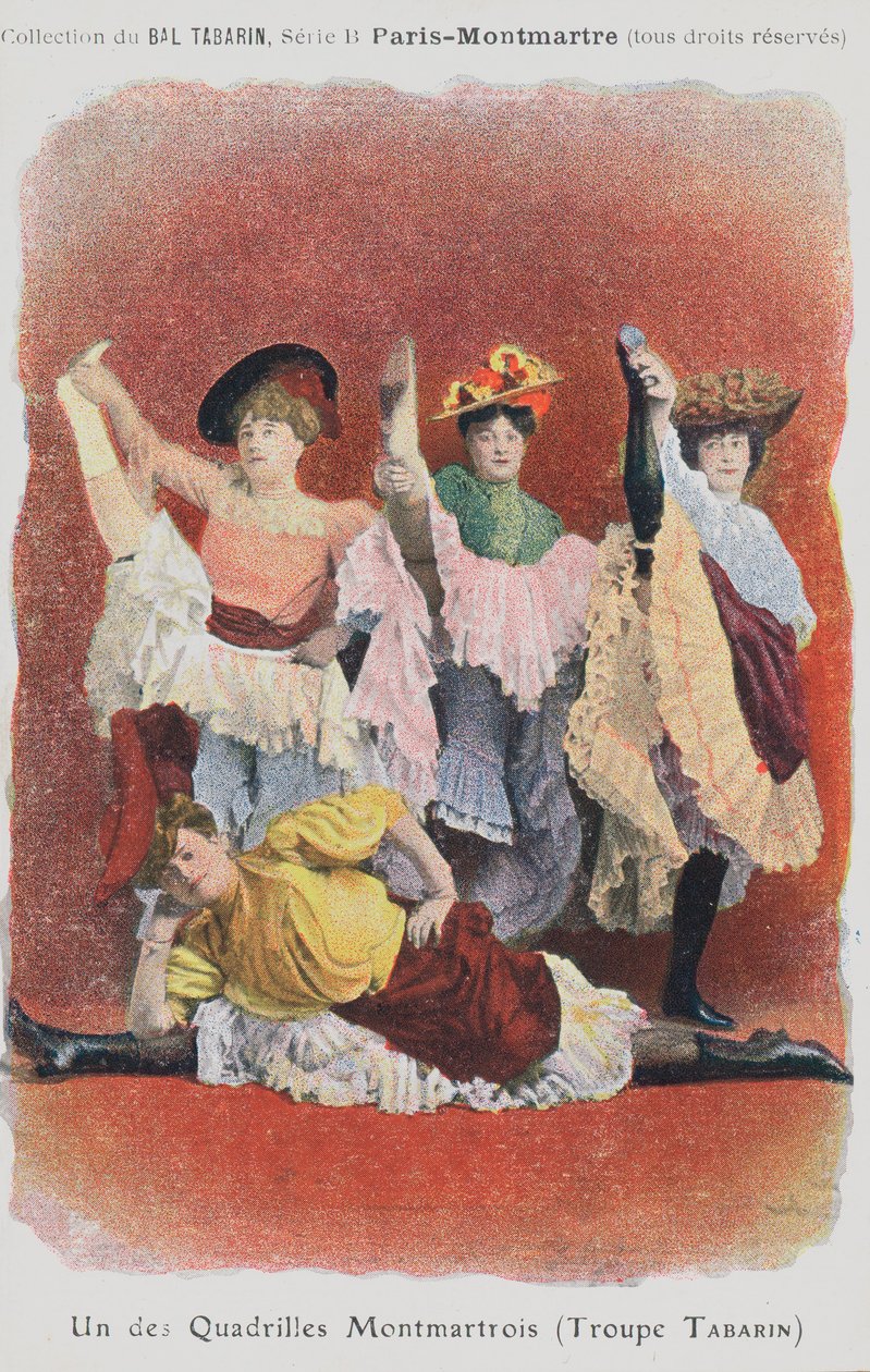 Tabarin-truppen danser på Bal Tabarin (farvelitografi) af French School