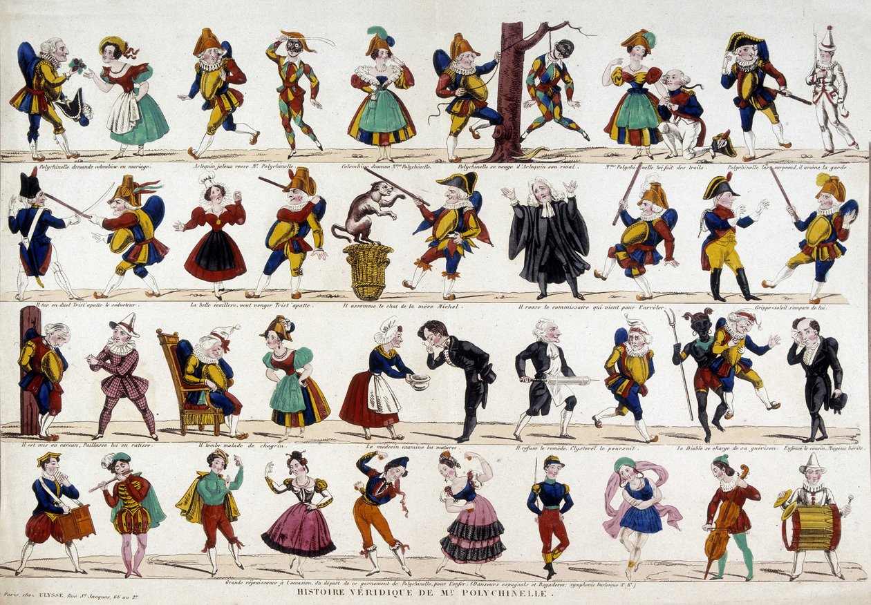Sandfærdig historie om Monsieur polychinelle (polichinelle). Billede af Epinal, sd. 19. århundrede. af French School