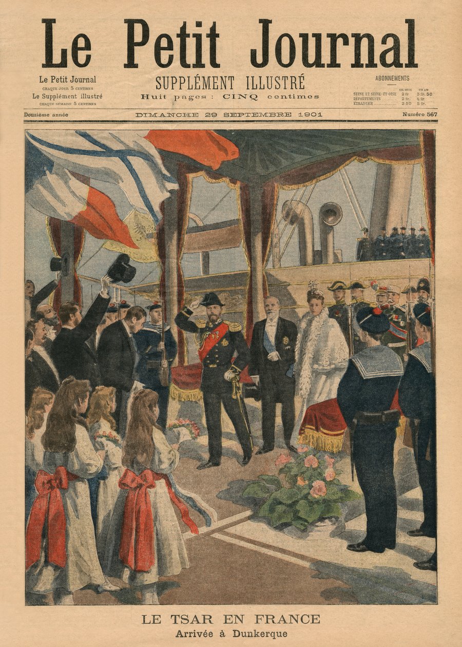 Tsar Nicolas II i Frankrig, ankommer til Dunkerque, forsideillustration fra 