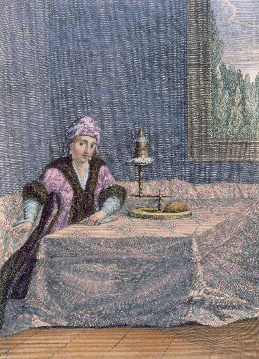 Tyrkisk kvinde spindetråd, ca. 1708 af French School
