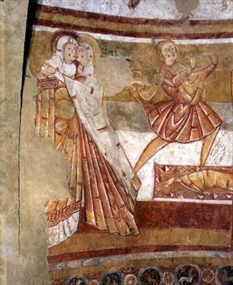 To kvindelige tilskuere, detalje fra et vægmaleri, der forestiller St. Peters korsfæstelse (se også 110618) af French School