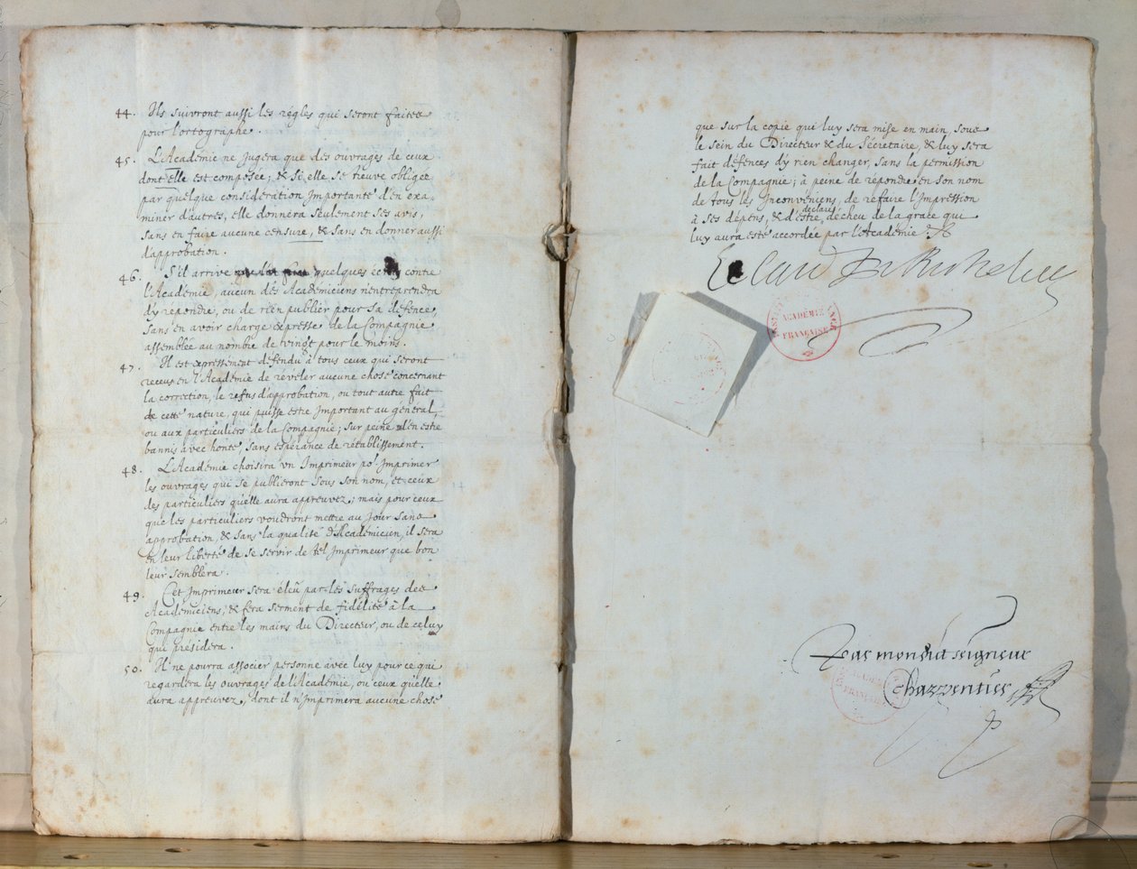 To sider fra det franske akademis vedtægter, 1635 (blæk på papir) (se også 179947) af French School