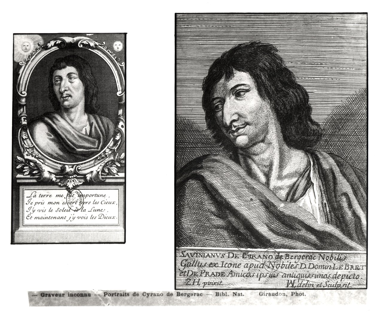 To portrætter af Savinien Cyrano de Bergerac (1619-55), til højre efter Zacharie Heince (1611-69) af French School