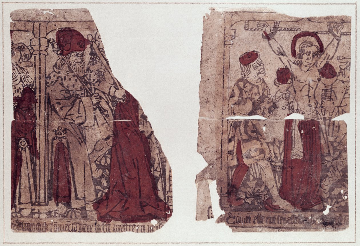 To scener af St. Reginas martyrium (d.c.286) (xylograf) af French School