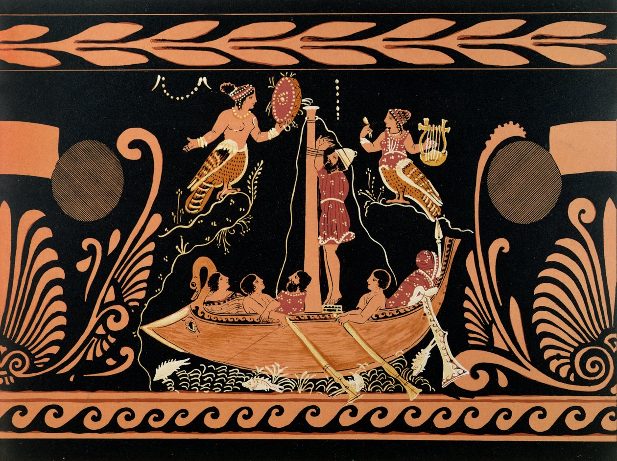 Ulysses og sirenerne, illustration fra en antik græsk vase af French School