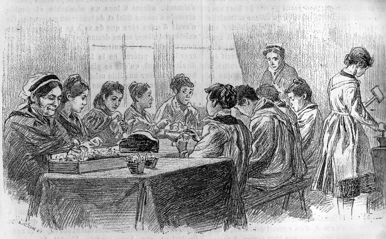 Et værksted for dumme unge piger på Salpetriere i Paris, i "" ungdomsavisen "" 1887. af French School